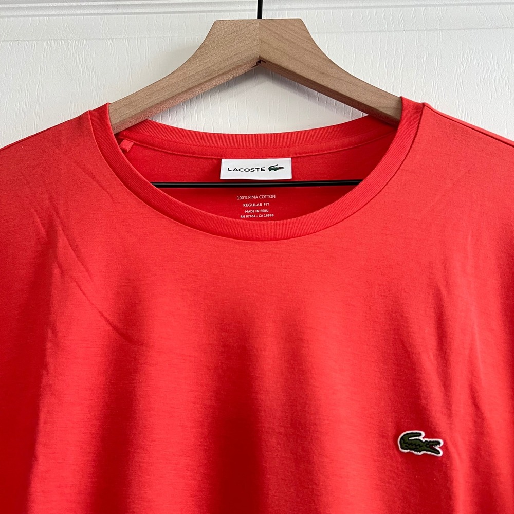 Lacoste Mens Pima Cotton 4XL Crewneck TShirt Red Orange Luxury Basics Prep NWOT